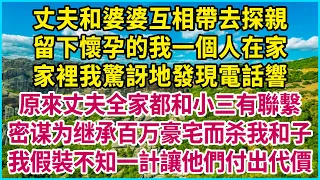 丈夫和婆婆互相帶去探親，留下懷孕的我一個人在家，家裡我驚訝地發現電話響，原來丈夫全家都和小三有聯繫，密谋为继承百万豪宅而杀我和子，我假裝不知一計讓他們付出代價 #情感故事 #深夜淺讀#深夜淺談