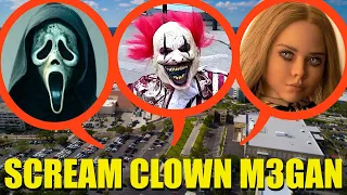 Drone catches M3GAN, CLOWN, SCREAM at Haunted Movie Theater (We found them)