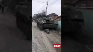 Russian tanks seen parked up in the streets of Kyiv suburb #Shorts