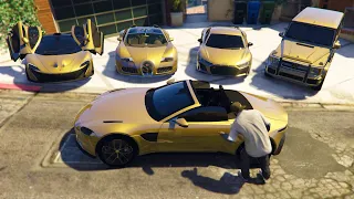 GTA 5 - Stealing Luxury Golden Cars with Franklin! | (GTA V Real Life Cars #79)