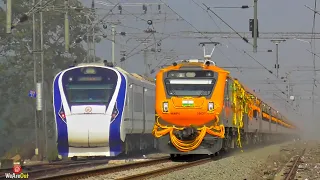 DUST RAISING SPEEDY 130 KMPH AMRIT BHARAT VS VANDE BHARAT CROSSING || BRAND NEW WAP5 PUSH PULL LOCO