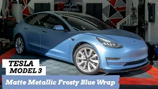 2019 Tesla Model 3 | Metallic Frosty Blue Wrap & Chrome Delete | Timelapse | PT Custom Graphics