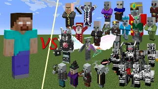 Herobrine VS Illager Army 1v1 battle!  Minecraft mob battle!