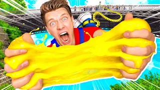 Extreme 140ft Bungee Jump VS Crazy Slime Making! First To Hit Target Wins Challenge!