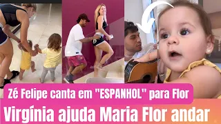 Virgínia Fonseca e Maria Alice ajudam Maria Flor andar ❤️Zé Felipe canta em espanhol para Maria Flor