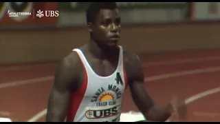 Carl  Lewis  wins  100  and  200  meters  in  one  meeting,  Lausanne Switzerland 1987.