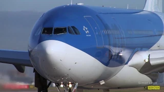 (archive footage 2008) Thomas Cook, BMI, American, Delta, First Choice. Thunderous Takeoffs Close Up