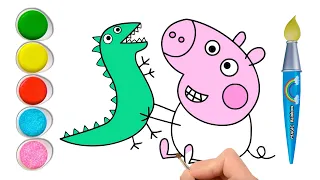 Drawing And Coloring Peppa Pig And Dinosaur Rex Toy  🐷🌈 Drawings For Kids