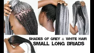Braids On Natural Hair In Shades Of Grey & White Hair Long Small Box Braids With Xpression hair