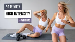 30 MIN INTENSE EMOM HIIT WORKOUT - With Weights - Full Body Workout + 3 MIN CHALLENGE!