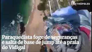 Paraquedista invade terraço de hotel voando e salta até a praia