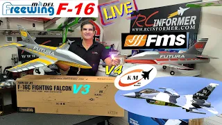 RCI LIVE - ***NEW*** FREEWING F-16 V3 UNBOXING - FMS FUTURA 64 - KMRC V4 UNIVERSAL AFTERBURNER