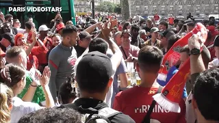 Liverpool FC supporters singing in Paris city center - 27 may 2022 before Real Madrid / Liverpool FC