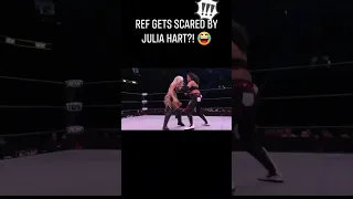 Referee gets scared and backs off Julia 🖤 Hart! 😂 #aew