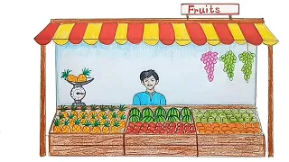 How to draw Fruit seller step by step