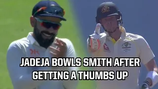 Steve Smith gives bowler thumbs up then gets bowled out, a breakdown