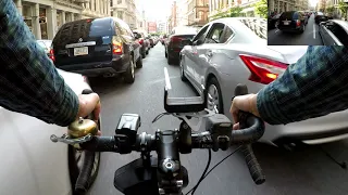 Lane Splitting an insane traffic jam on Broome Street in New York City - Chest & Helmet Cam