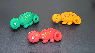 Clay art How To Make Chameleon, Chameleon clay modelling for kids, plastelin chameleon full color