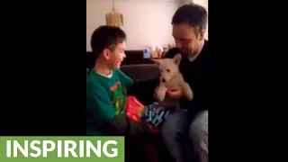 Boy gets emotional during new puppy surprise