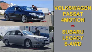 SLIP TEST - Volkswagen Passat 4Motion vs Subaru Legacy S-AWD VTD Swiss Celeb - @4x4.tests.on.rollers