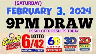 Lotto Result Today 9pm draw February 3, 2024 6/55 6/42 6D Swertres Ez2 PCSO#lotto