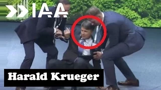 Harald Krueger, collapsed on stage while giving a presentation at the Frankfurt motor show