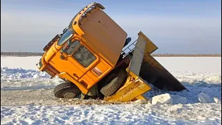 GIANT FROZEN TRUCK CARS & ICEBREAKER SHIPS FAILS IN ICING ROAD & FAT ICE ON SINKING HEAVY EQUIPMENTS