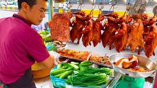 Try Not to Drool ! Amazing Crispy Pork Belly & Roasted Duck Chopping Skills! Cambodian Street Food