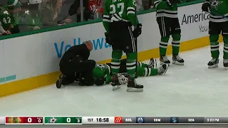 Tanner Kero gets knocked out by the hit from Brett Connolly