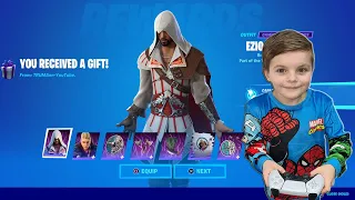 113,000 V-Bucks Spending Spree! Buying Me & My 8 Year Old Kid NEW TALES FROM THE ANIMUS Fortnite Set