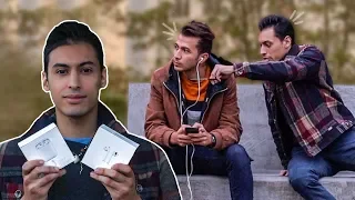 [PRANK] Cut peoples headphones and giving them AIRPODS - DIMI