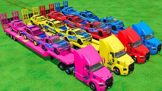 ALL POLICE CARS OF COLORS! TRANSPORTING COLORED ALL POLICE CARS with TRUCKS ! Farming Simulator 22