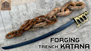 Forging a Trench KATANA out of Rusted Iron CHAIN