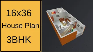 16x36 House Design 3BHK || 50 Gaj House Design || 16x36 House Plan || 3D Small Home Plan