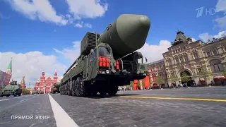 Russian Victory Day 2022 : Military parade in Moscow as Putin delivers speech. Russian Tank Column.