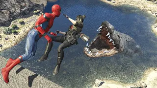 GTA 5 Water Ragdolls | Alligator VS SPIDERMAN Jumps/Fails (Euphoria Physics) Ep.28