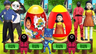 Tag with Ryan vs Squid Game Run Red Light Green Light Mystery Surprise Egg PJ Masks Catboy Gameplay