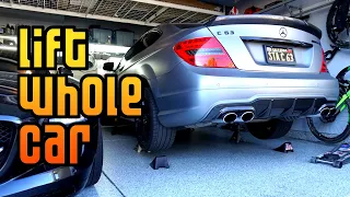 How to Lift a Mercedes W204 C Class at Home! (4 Wheels Off the Ground!)