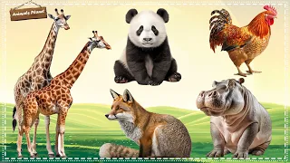 Bustling animal world sounds: Giraffe, Panda, Chicken, Fox, Hippopotamus