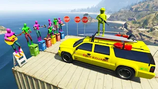 GTA 5 Water Ragdolls Kermit Vs Pink & Green Spiderman Crazy Fails/Jumps [Euphoria Physics] Gta 5