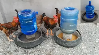 Creative idea _ Chicken feeding tools are made from broken motorcycle tires and plastic bottle cover