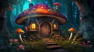 Mushroom Fairy House in the Forest. Ambience with crickets, birds singing and music.