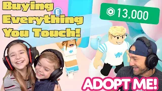 Buying My Little Brother EVERYTHING He Touches in Roblox Adopt Me For His Birthday!!