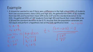 Hypothesis Testing Two Means Independent Samples