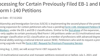 USCIS Premium Processing for Certain Previously Filed EB-1 and EB-2 Form I-140 Petitions!Subscribe !