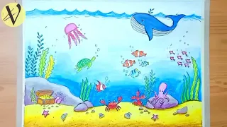 How to Draw Underwater scenery//  How to Draw Water Animals