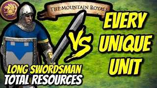 LONG SWORDSMAN (Persians) vs EVERY UNIQUE UNIT (Total Resources) | AoE II: DE