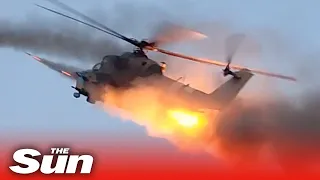 Incredible footage captures Ukrainian attack helicopter launching missiles with precision