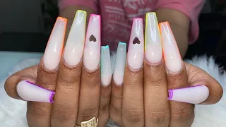 Acrylic Nails FullSet | Cut Out Heart Nails | Glow In the Dark Nails | Long Coffin Nails