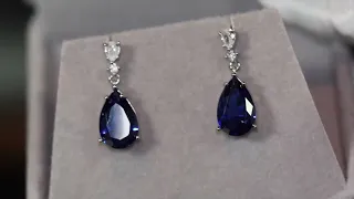 Sapphire blue diamond earrings, Blue diamond earrings, Sapphire blue pear cut diamond earrings